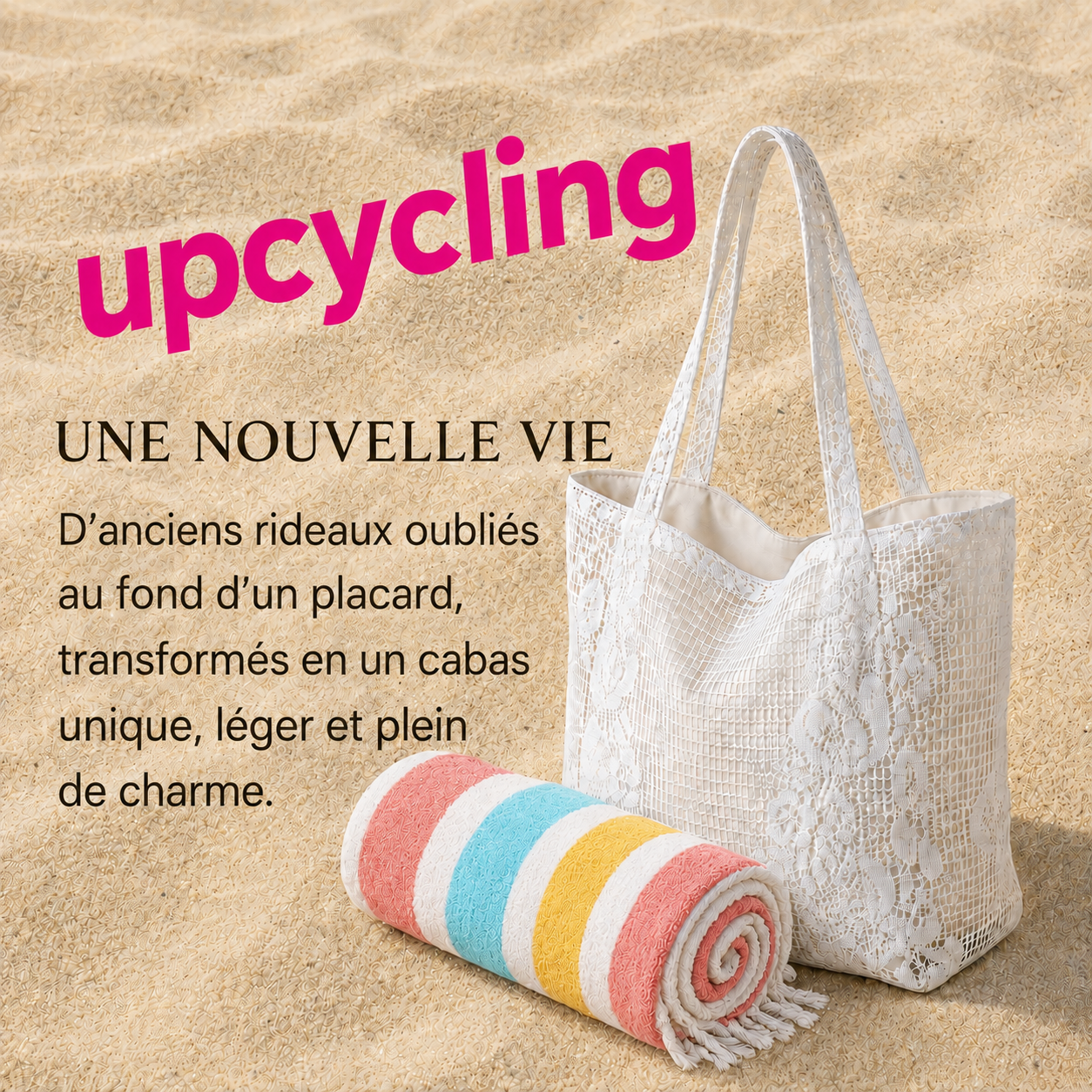 Sac cabas en dentelle upcyclé à partir de vieux rideaux